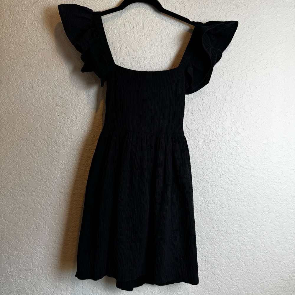 Mi Ami Boutique Elegant Black Ruffle Sleeve Dress with Open Back Tie